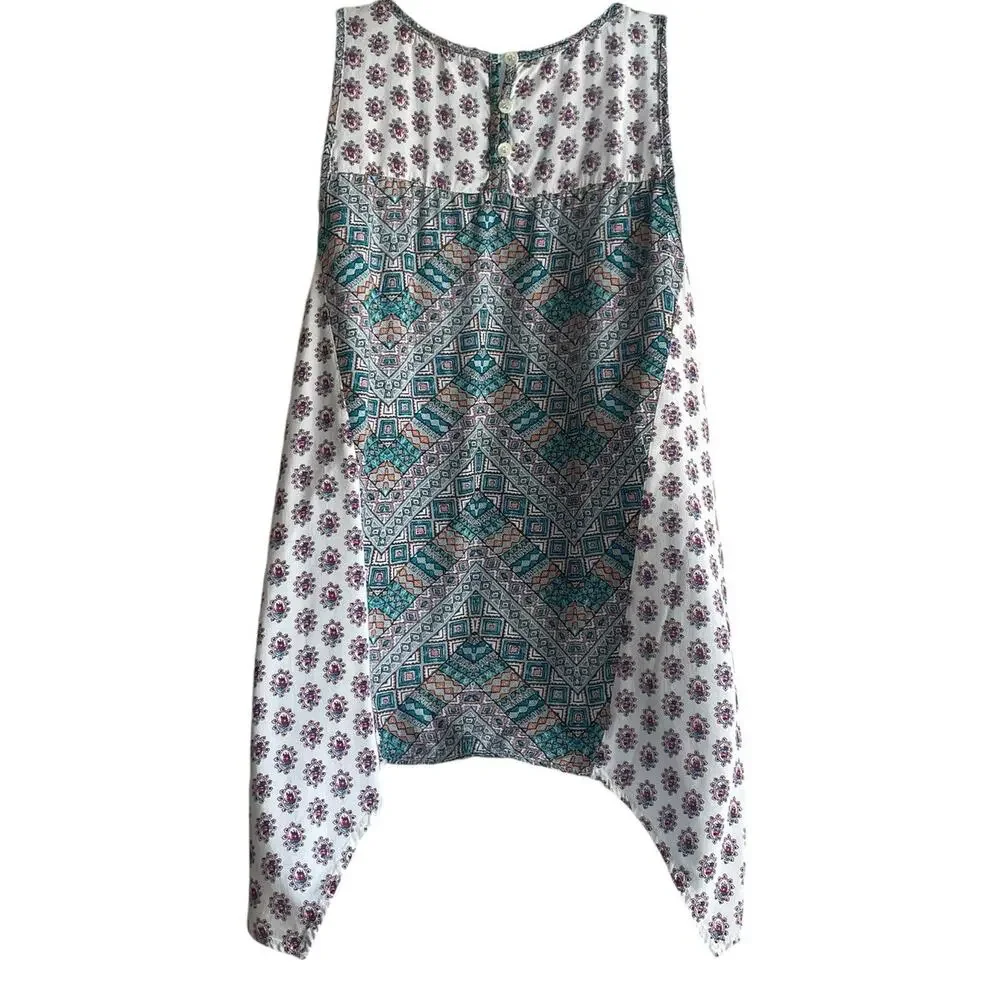 Hem & Thread Women Top S Multicolor‎ Crochet Inlet Mixed Boho Pattern Festival